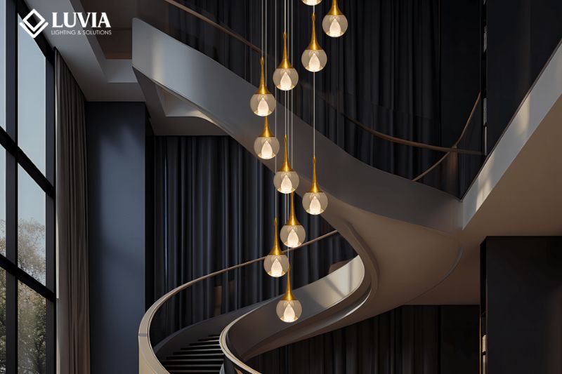 đèn chùm thông tầng hiện đại